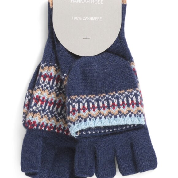 NEW HANNAH ROSE Cashmere Nordic Fair Isle Flip Top Gloves  Blue Multi 362mn - Picture 4 of 4